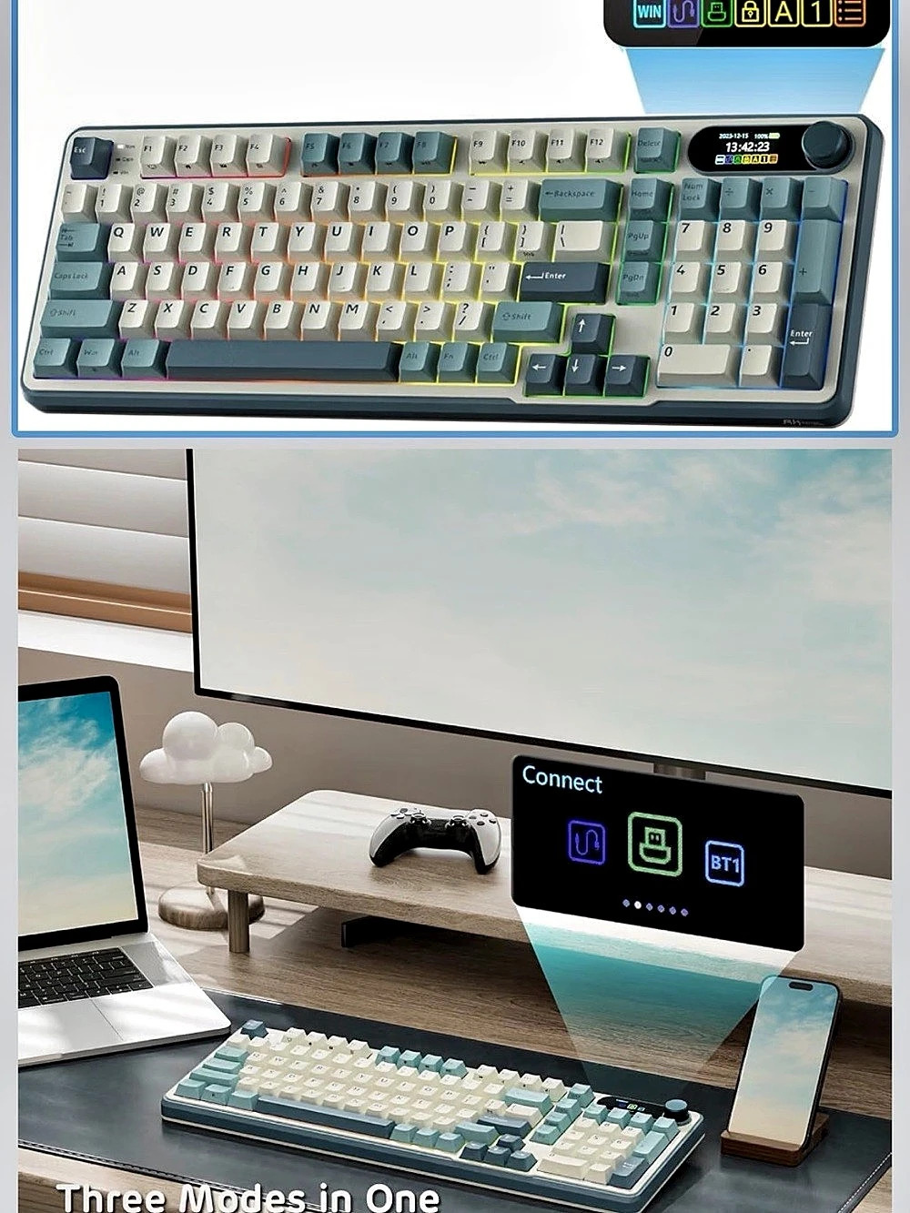 RK ROYAL KLUDGE S99 Wireless Mechanical Keyboard w/Smart Display & Knob